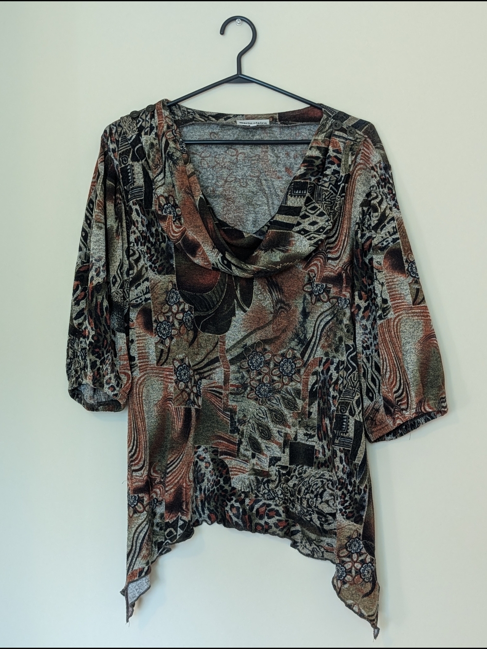 Marie Claire, Cowl Neck Printed Blouse, Size Xl